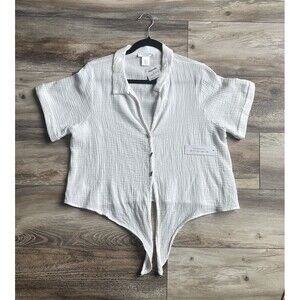 Kirious Los Angeles White Cotton Gauzy Tie Front Crop Top See Measurements